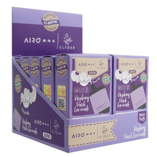 Elf Bar Airo Max 5000 Puffs Disposable Vape 10 Pack Best Flavor Raspberry Peach Lemonade