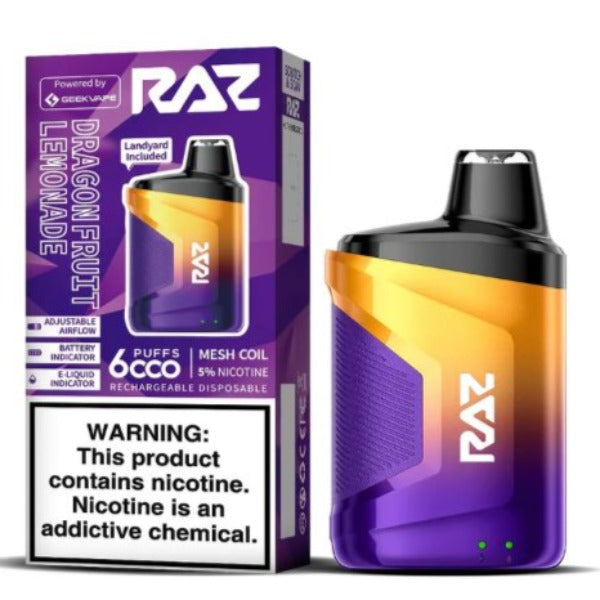 Best Deal Raz CA6000 6000 Puffs by Geek Vape Disposable 10-Pack 10 mL Dragonfruit Lemonade