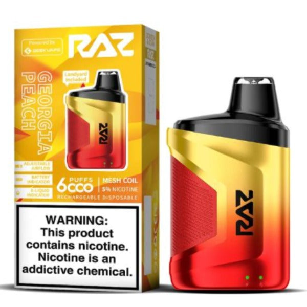 Best Deal Raz CA6000 6000 Puffs by Geek Vape Disposable 10-Pack 10 mL Georgia Peach