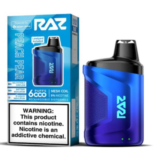 Best Deal Raz CA6000 6000 Puffs by Geek Vape Disposable 10-Pack 10 mL Peach Pear