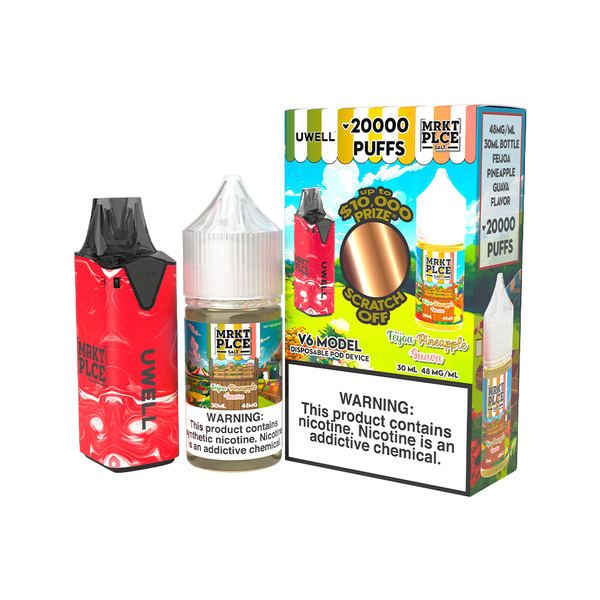 Uwell V6 Pod Kit + MRKT PLCE Salt 30mL Bundle - Red/Feijoa Pineapple Guava 48mg