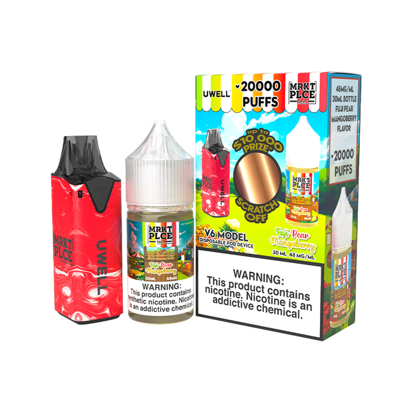 Uwell V6 Pod Kit + MRKT PLCE Salt 30mL Bundle - Red/Fuji Pear Mangoberry 48mg