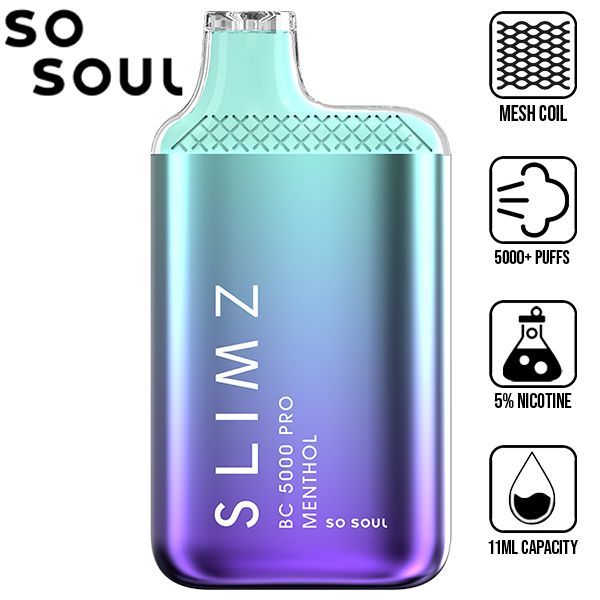 best menthol disposable vape with nicotine Slimz BC5000 Pro by So Soul 5000 Puffs Rechargeable 11mL 10 Variant:CHOCOLATE CUPCAKE Air Bar Stick / coastal clouds