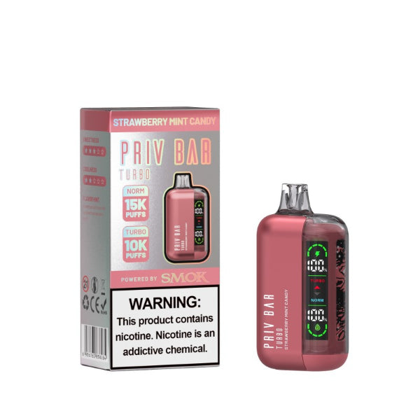 SMOK Priv Bar Turbo 15000 Puffs Disposable Vape 16mL Best Flavor Strawberry Mint Candy