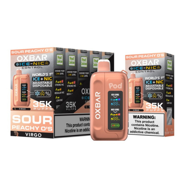 OXBAR x Pod Juice ICE-NIC Control 35,000 Puffs Disposable - Sour Peachy O's
