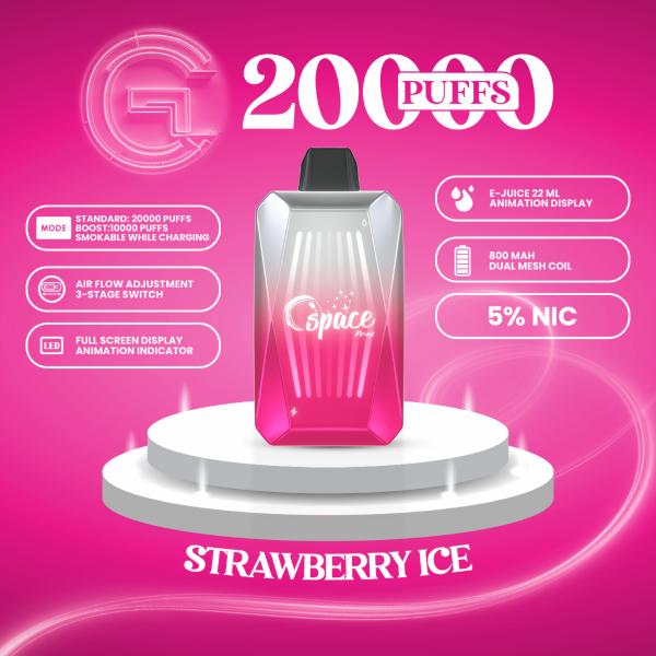 Space Max Glow 20000 Puffs Vape Juice 22mL Best Flavor Strawberry Ice