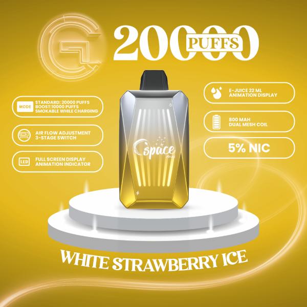 Space Max Glow 20000 Puffs Vape Juice 22mL Best Flavor White Strawberry Ice