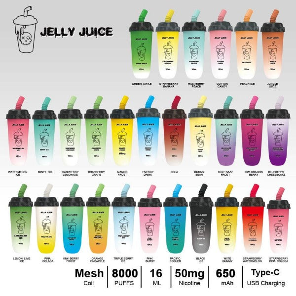 Vpro Jelly Juice 8000 Puffs Rechargeable Vape Disposable 15mL 10 Pack Best Flavors