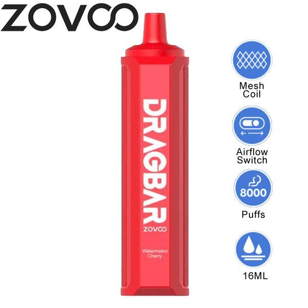 Zovoo Drag Bar F8000 8000 Puffs Rechargeable Vape Disposable 16mL Best Flavor Watermelon Cherry