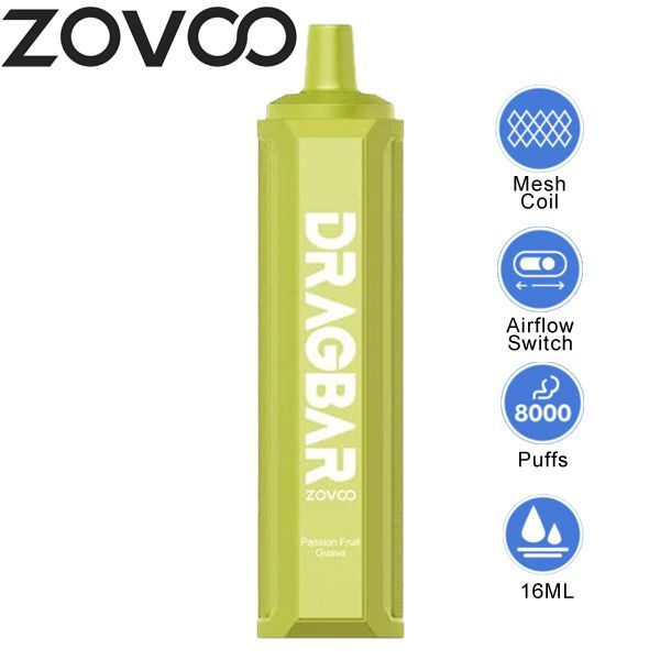 Zovoo Drag Bar F8000 8000 Puffs Rechargeable Vape Disposable 16mL Best Flavor Passion Fruit Guava