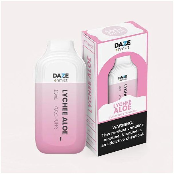 Lychee Aloe 7Daze OHMLET 7000 Puffs Disposable 10-Pack Ejuices Wholesale Price!