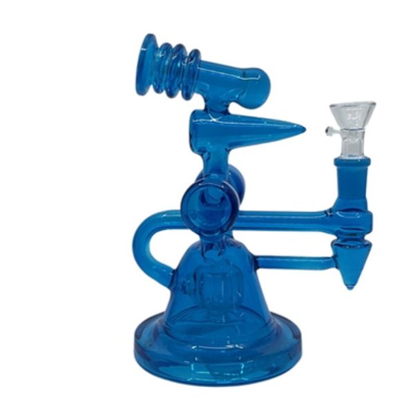 8" Neon Color Trumpet Glass Water Pipe with Diamond Perc - Blue