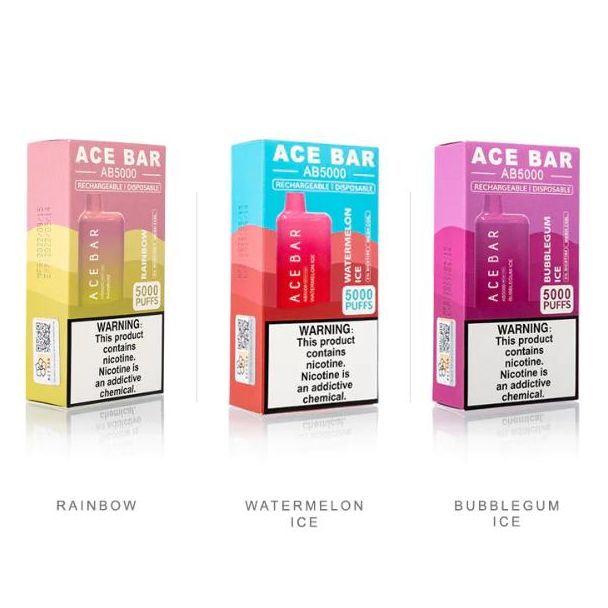 Rainbow, Watermelon Ice & Bubblegum Ice Ace Bar AB 5000 6000 Puffs Disposable 10-Pack Best Deal!