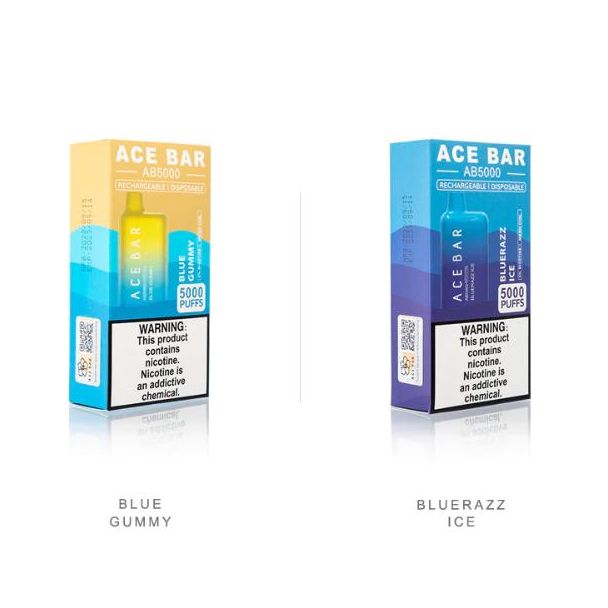 Blue Gummy & Blue Razz Ice Ace Bar AB 5000 6000 Puffs Disposable 10-Pack Bulk Deal!