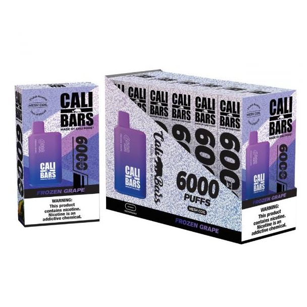 Frozen Grape Cali Bars V2 6000 Puffs Disposable 6-Pack Bulk Price!