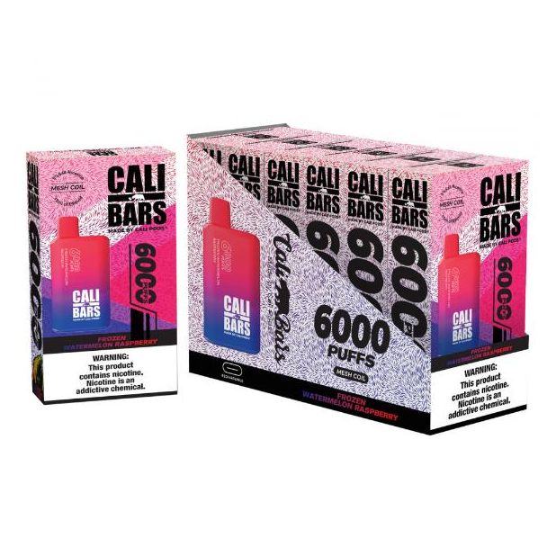 Frozen Watermelon Raspberry Cali Bars V2 6000 Puffs Disposable 6-Pack Bulk Deal!