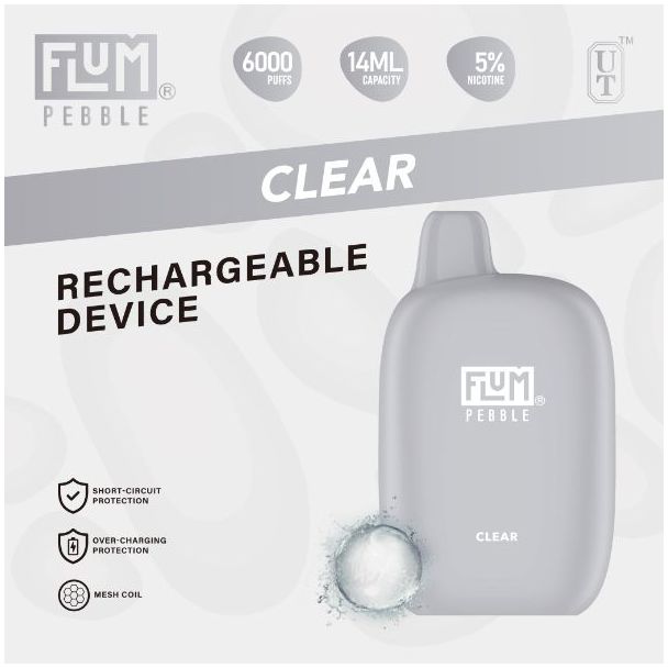 Clear Flum Pebble 6000 Puffs Rechargeable Disposable 5-Pack