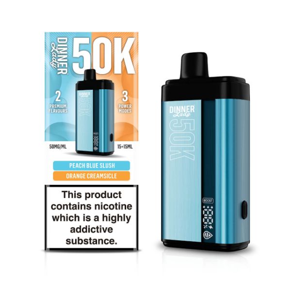 Dinner Lady 50,000 Puffs Dual Flavor Disposable Peach Blue Slush & Orange Creamsicle