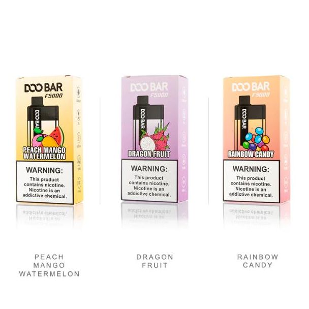 Peach Mango Watermelon, Dragon Fruit & Rainbow Candy Dovpo Doo Bar 5000 Puffs Disposable 10-Pack Bulk Price!