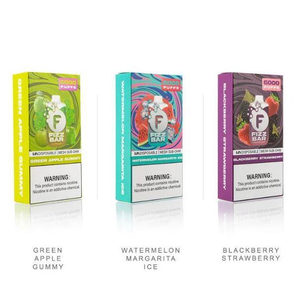 Green Apple Gummy, Watermelon Margarita Ice & Blackberry Strawberry Fizz Bar 6000 Puff Disposable 10-Pack Bulk Deal!