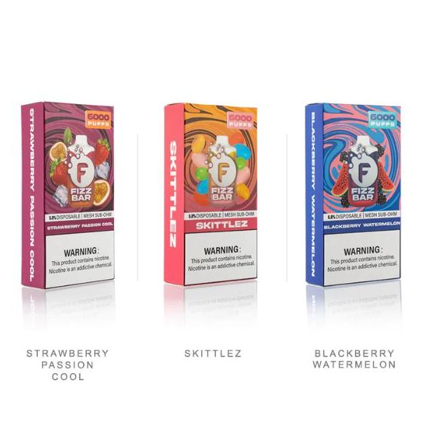 Strawberry Passion Cool, Skittlez & Blackberry Watermelon Fizz Bar 6000 Puff Disposable 10-Pack Bulk Price!