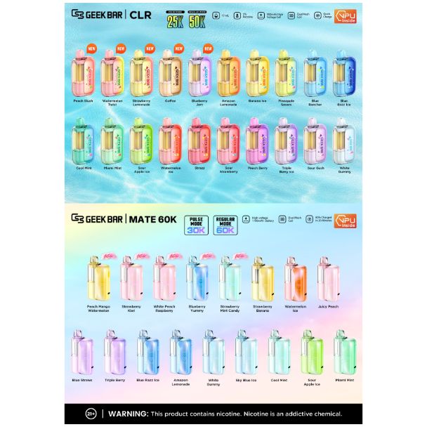 Geek Bar Mate 60,000 Puffs Disposable Kit Flavor Card