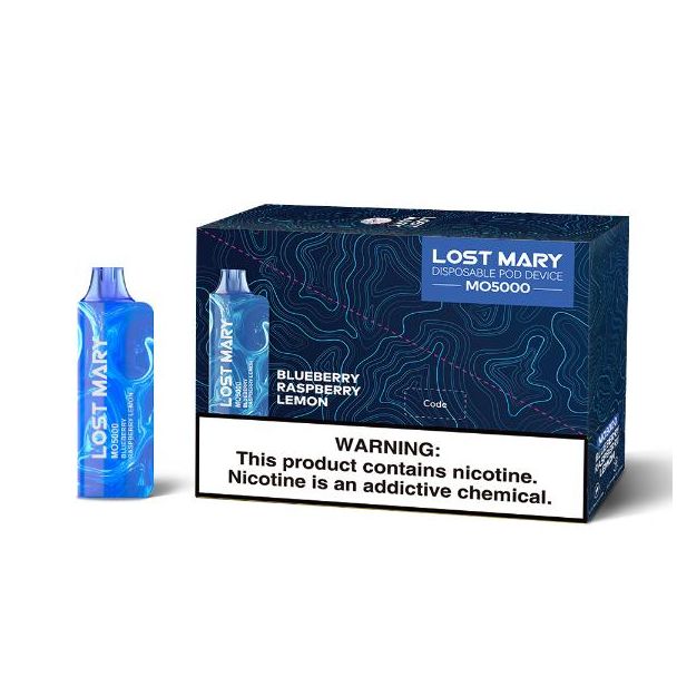 Lost Mary Mo5000 5000 Puffs Single and 5 Pack Box Flavor Blueberry Raspberry Lemon