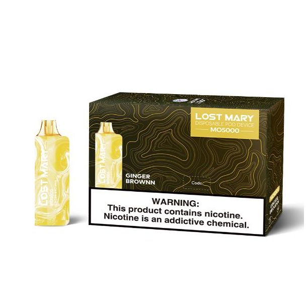 Lost Mary Mo5000 5000 Puffs Single and 5 Pack Box Flavor Ginger Brownn