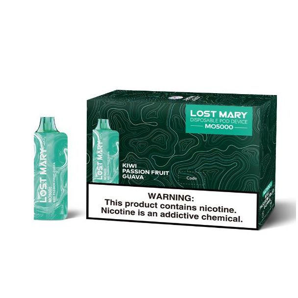 Lost Mary Mo5000 5000 Puffs Single and 5 Pack Box Flavor Kiwi Passion Fruit Guava