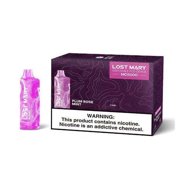 Lost Mary Mo5000 5000 Puffs Single and 5 Pack Box Flavor Plum Rose Mint