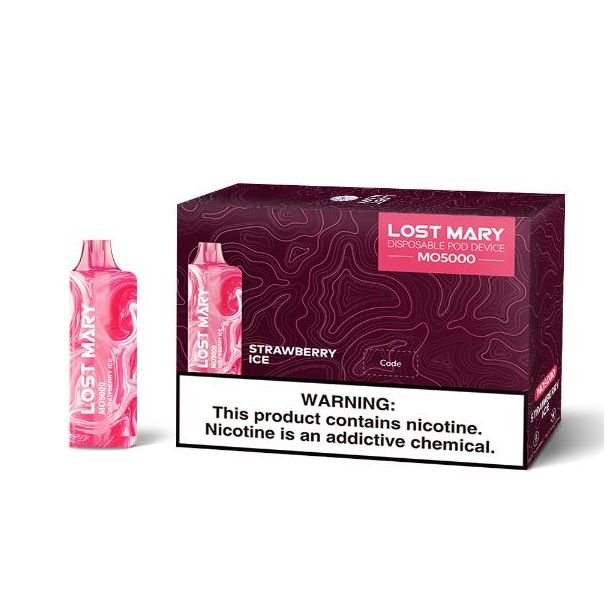 Lost Mary Mo5000 5000 Puffs Single and 5 Pack Box Flavor Strawberry Ice