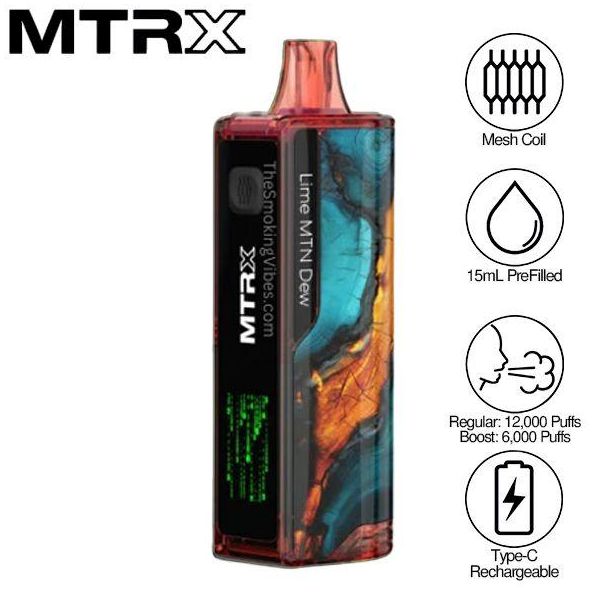 MTRX 12000 Puffs Rechargeable Vape Lime Mountain Dew
