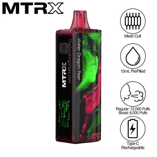 MTRX 12000 Puffs Rechargeable Vape Water Dragon Pear
