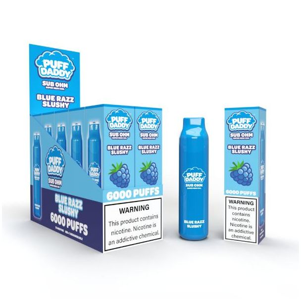 Blue Razz Slushy Puff Daddy 6000 Puffs Disposable 10-Pack Ejuices Wholesale Deal!