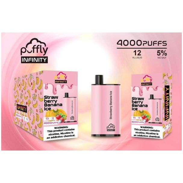 Straw Berry Banana Ice Puffly Infinity 4000 Puffs Disposable 5-Pack Ejuices Wholesale Deal!