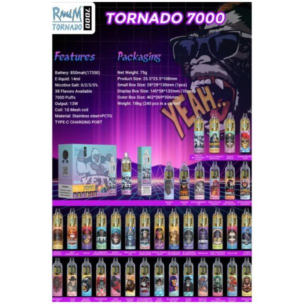 RandM Tornado 7000 Puffs Disposable 10-Pack Bulk Price Deal!