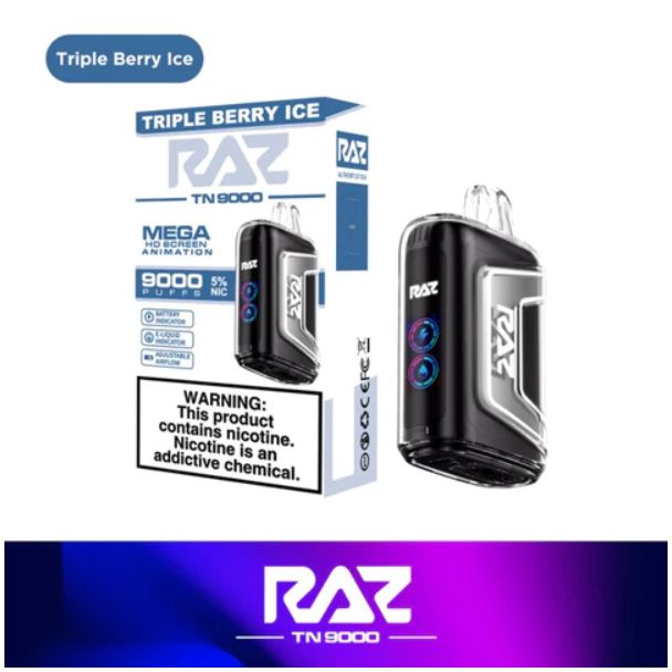 RAZ TN9000 9000 Puffs Disposable Triple Berry Ice Packaging