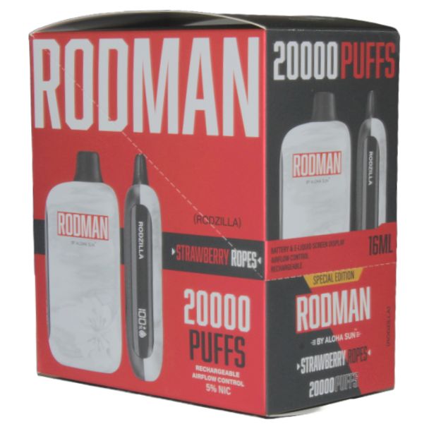 RODMAN by Aloha Sun Disposable, Up to 20000 Puffs Rodzilla Strawberry Ropes