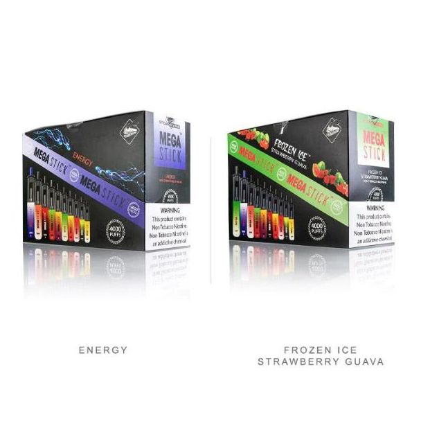 Energy & Frozen Ice Strawberry Guava Steam Engine Mega Stick 4000 Puffs Disposable 10-Pack Bulk Deal!