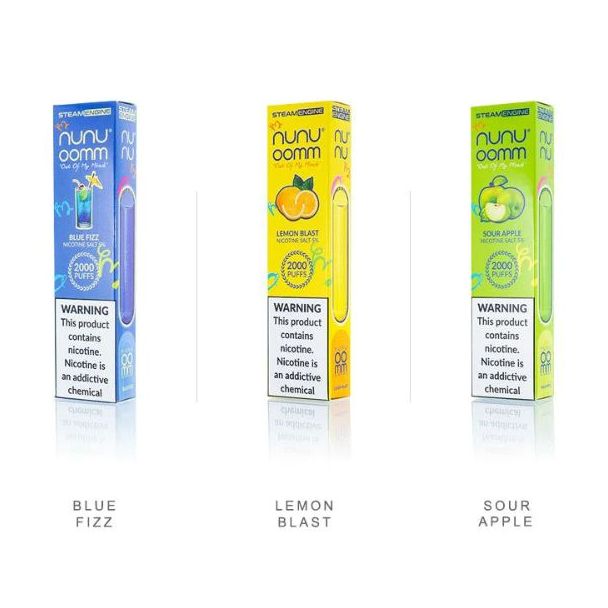 Blue Fizz, Lemon Blast & Sour Apple Steam Engine Vape NuNu OOMM 2000 Puffs Disposable 10-Pack Cheap Deal!