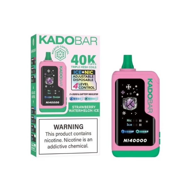 Best Deal KadoBar NI40000 Ice + Nicotine Control Disposable Vape 24mL 5 Pack - Strawberry Watermelon Ice