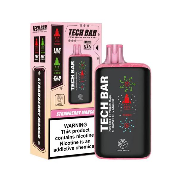 Tech Bar 25000 Puffs Disposable-Single Disposable-5%-25mL - Strawberry Mango