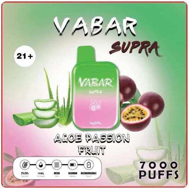 Aloe Passionfruit Vabar Supra 7000 Puffs Disposable 10-Pack Bulk Price!