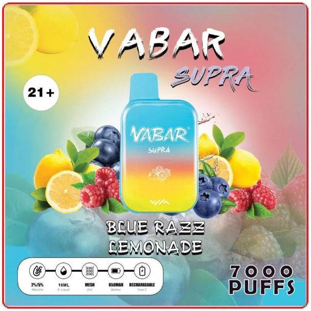 Blue Razz Lemonade Vabar Supra 7000 Puffs Disposable 10-Pack Bulk Deal!