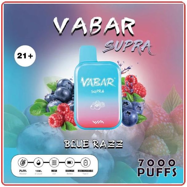 Blue Razz Vabar Supra 7000 Puffs Disposable 10-Pack Ejuices Wholesale Price!
