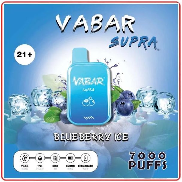 Blueberry Ice Vabar Supra 7000 Puffs Disposable 10-Pack Ejuices Wholesale Deal!