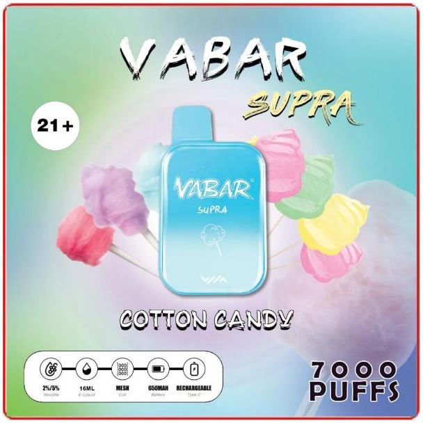 Cotton Candy Vabar Supra 7000 Puffs Disposable 10-Pack Bulk Price!