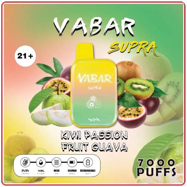 Kiwi Passion Fruit Guava Vabar Supra 7000 Puffs Disposable 10-Pack Ejuices Wholesale Price!