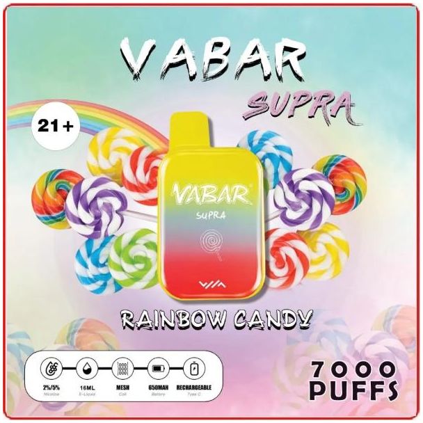 Rainbow Candy Vabar Supra 7000 Puffs Disposable 10-Pack Bulk Price!