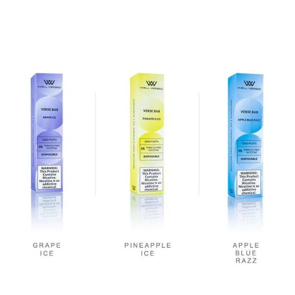 Grape Ice, Pineapple Ice & Apple Blue Razz Well Versed TFN 5000 Puffs Disposable 10-Pack Bulk Deal!
